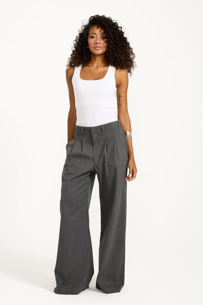 Striped Classic Wide Leg Pants In Dark Grey