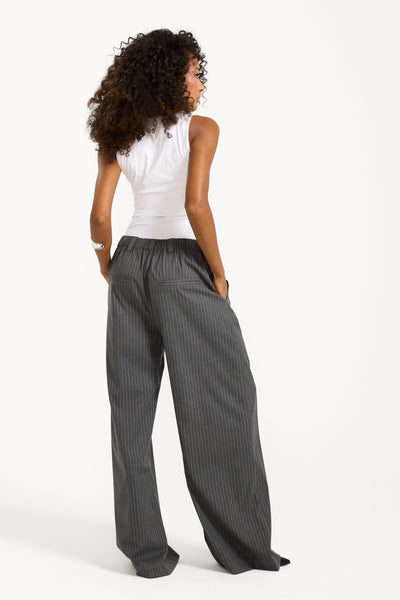 Striped Classic Wide Leg Pants In Dark Grey