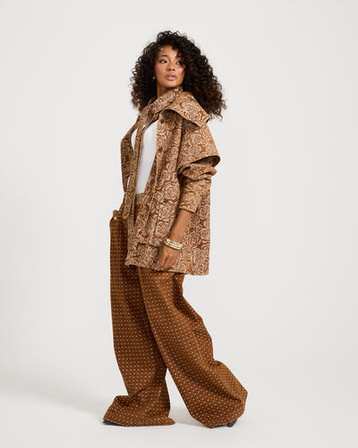 Flowery Brown Bold Shoulders Denim Jacket