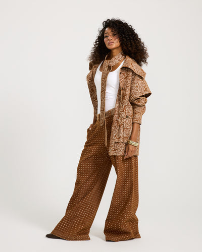 Flowery Brown Bold Shoulders Denim Jacket