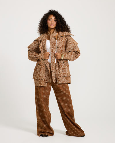 Dotted Denim Brown Pants