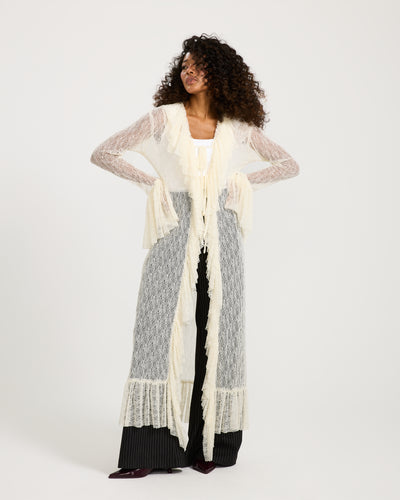 Ruffles Maxi Cardigan In Off White