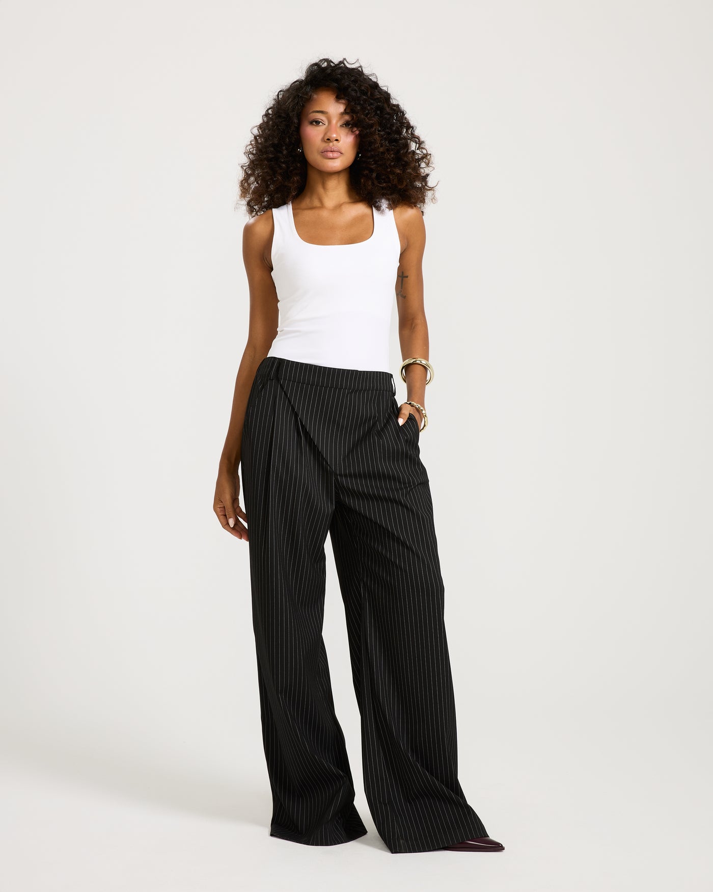 Tilted Zipper Classic Striped Pants