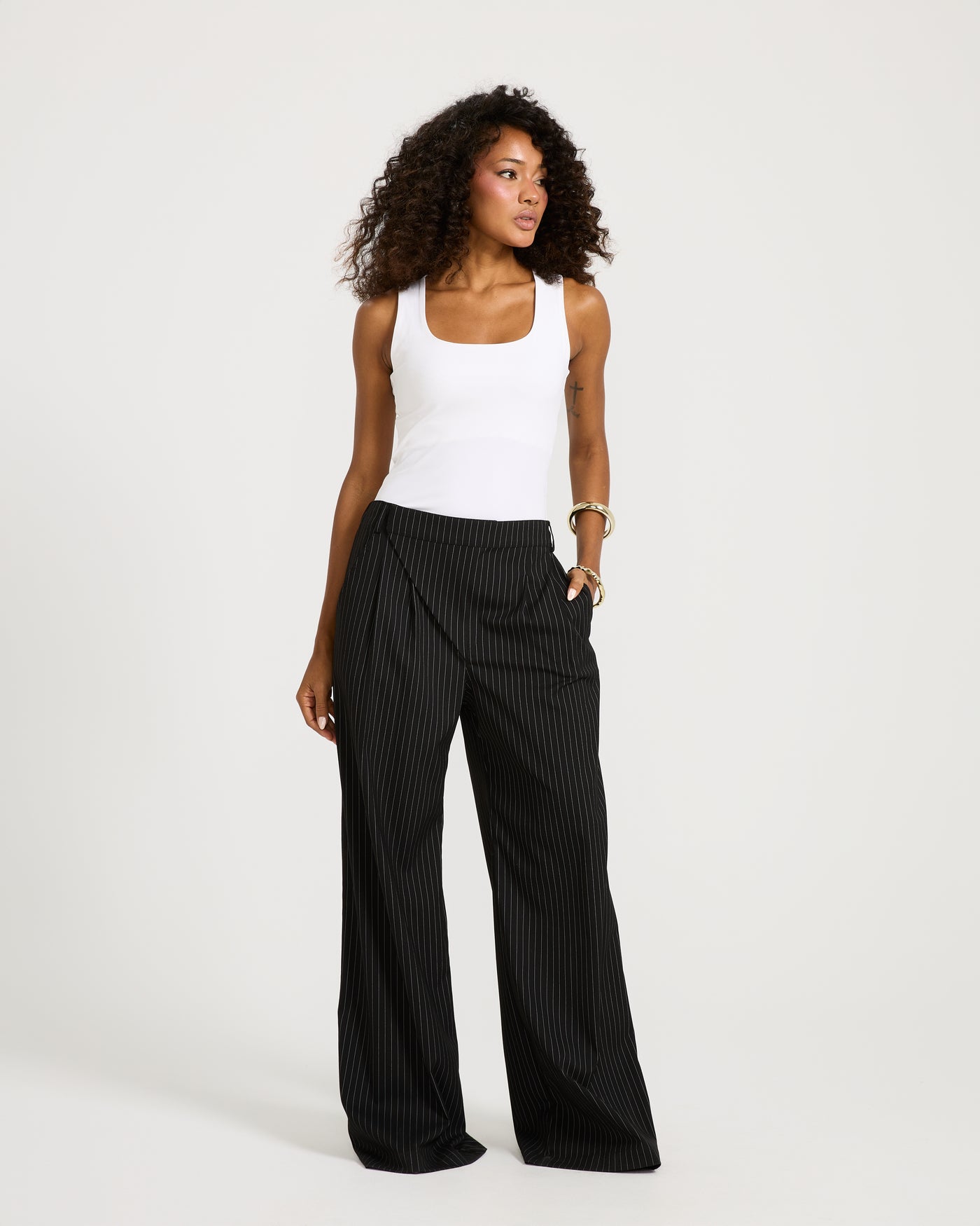 Tilted Zipper Classic Striped Pants