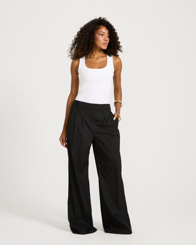 Tilted Zipper Classic Striped Pants