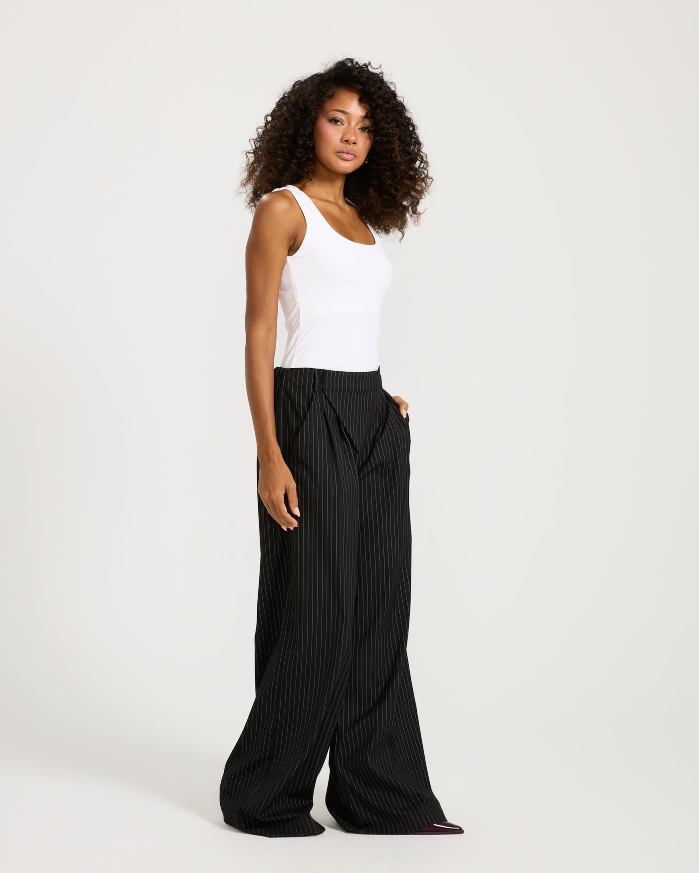 Tilted Zipper Classic Striped Pants