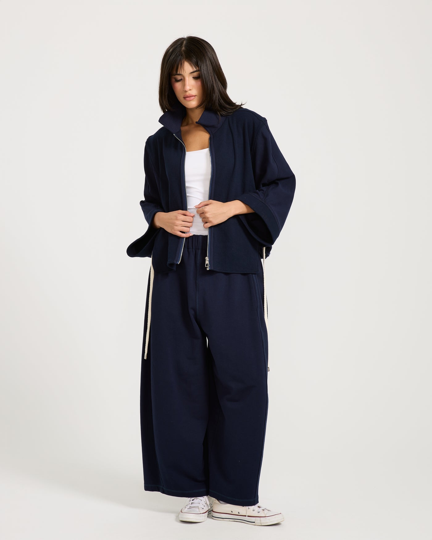 Patchwork Cropped Sweatpants Navy