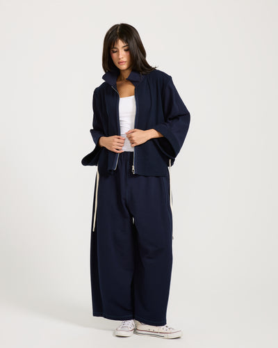 Patchwork Cropped Sweatpants Navy