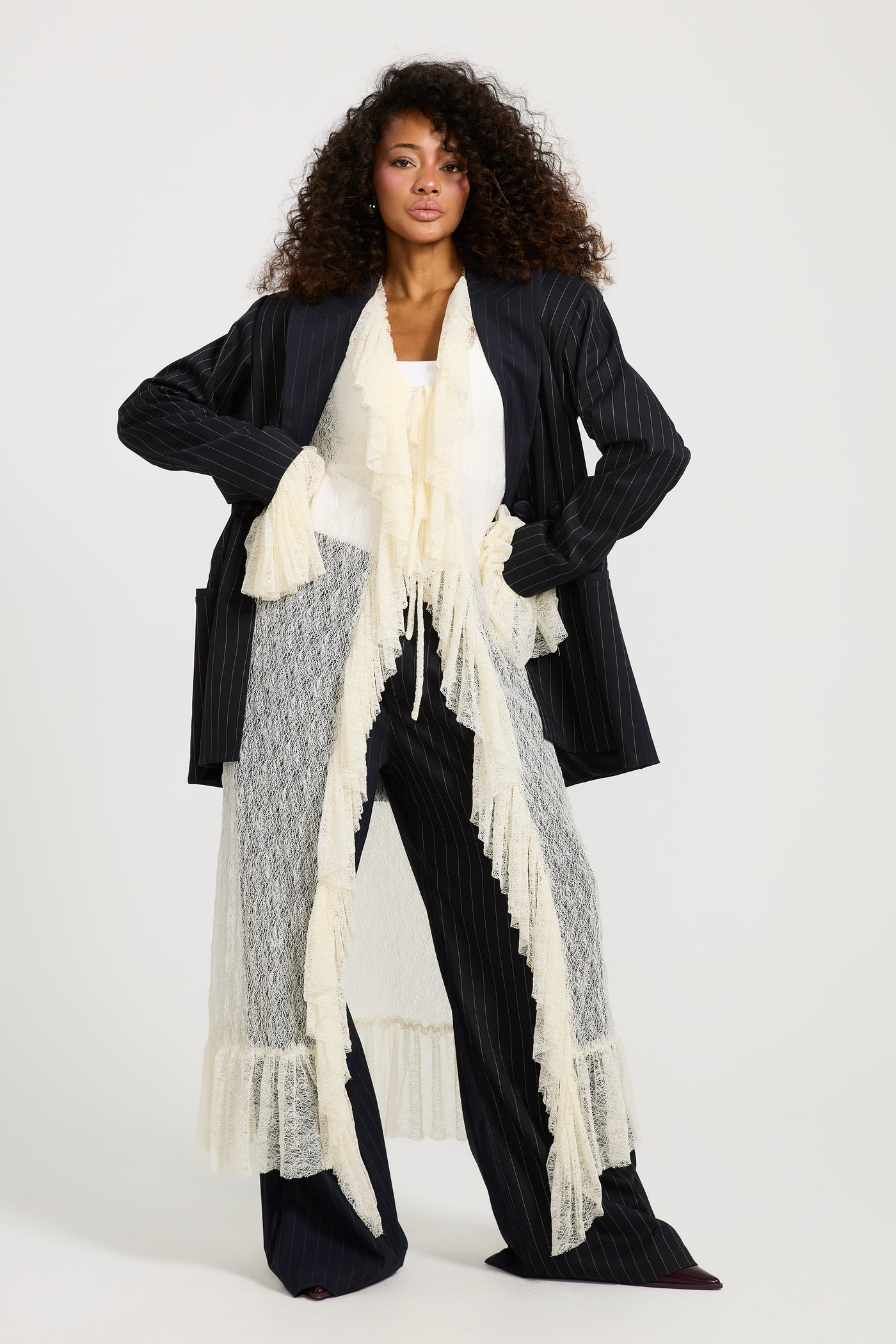 Oversize Patch Work Striped Blazer