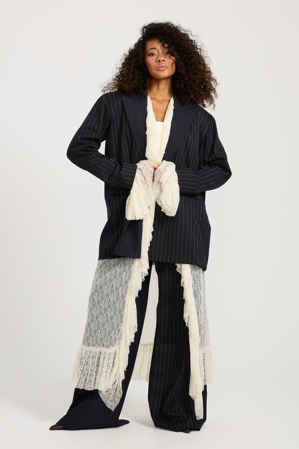Oversize Patch Work Striped Blazer