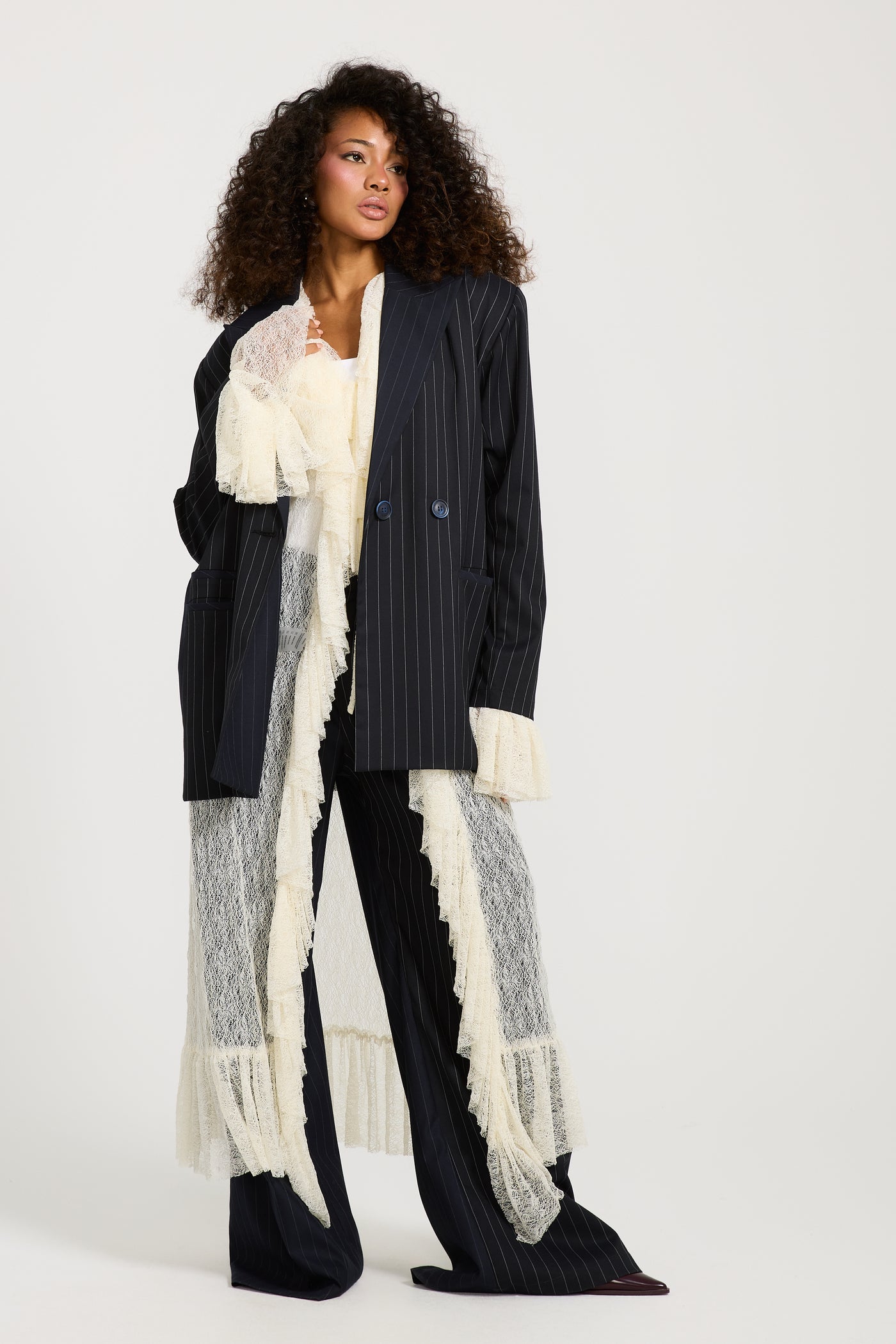 Oversize Patch Work Striped Blazer