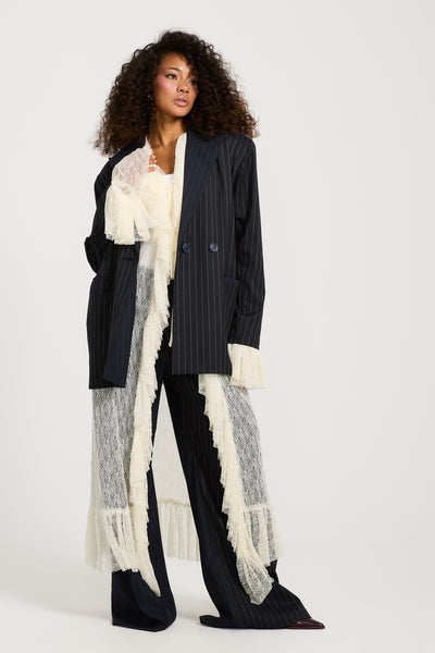 Oversize Patch Work Striped Blazer