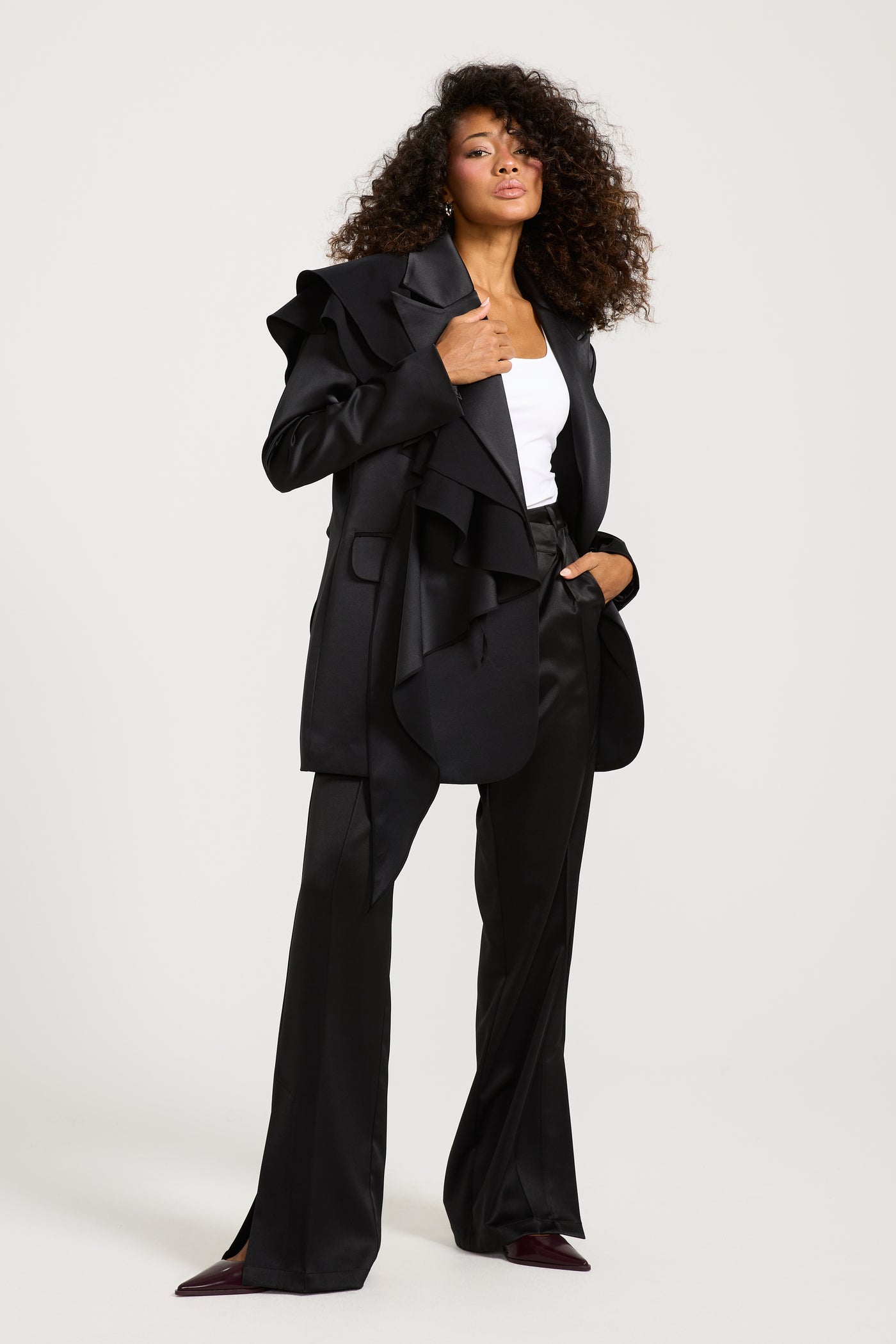 Satin Side Ruffle Blazer