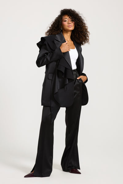 Satin Side Ruffle Blazer