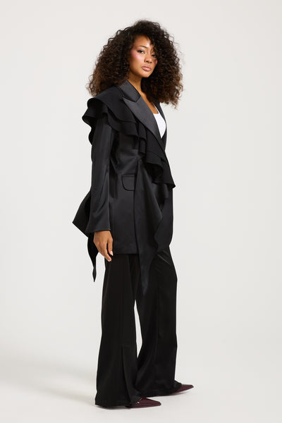 Satin Side Ruffle Blazer