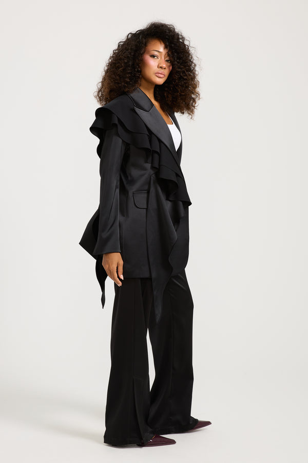 Satin Side Ruffle Blazer