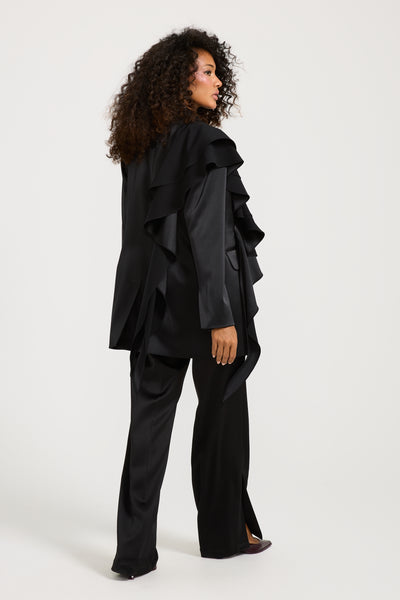 Satin Side Ruffle Blazer