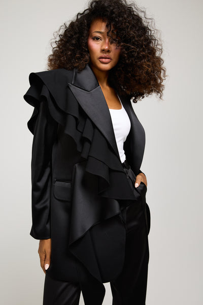 Satin Side Ruffle Blazer