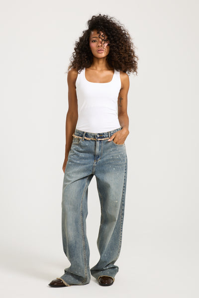 Unfinished Denim In Dirty Wash