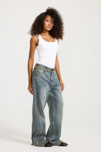 Unfinished Denim In Dirty Wash