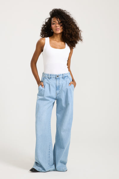 Random Wash Wide Leg Denim