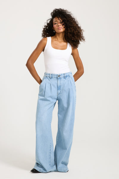 Random Wash Wide Leg Denim