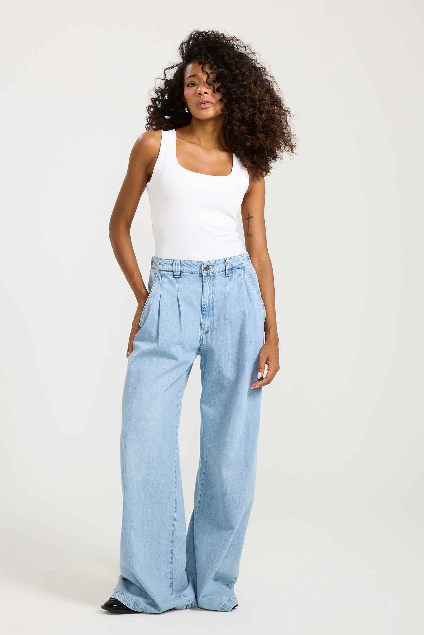 Random Wash Wide Leg Denim