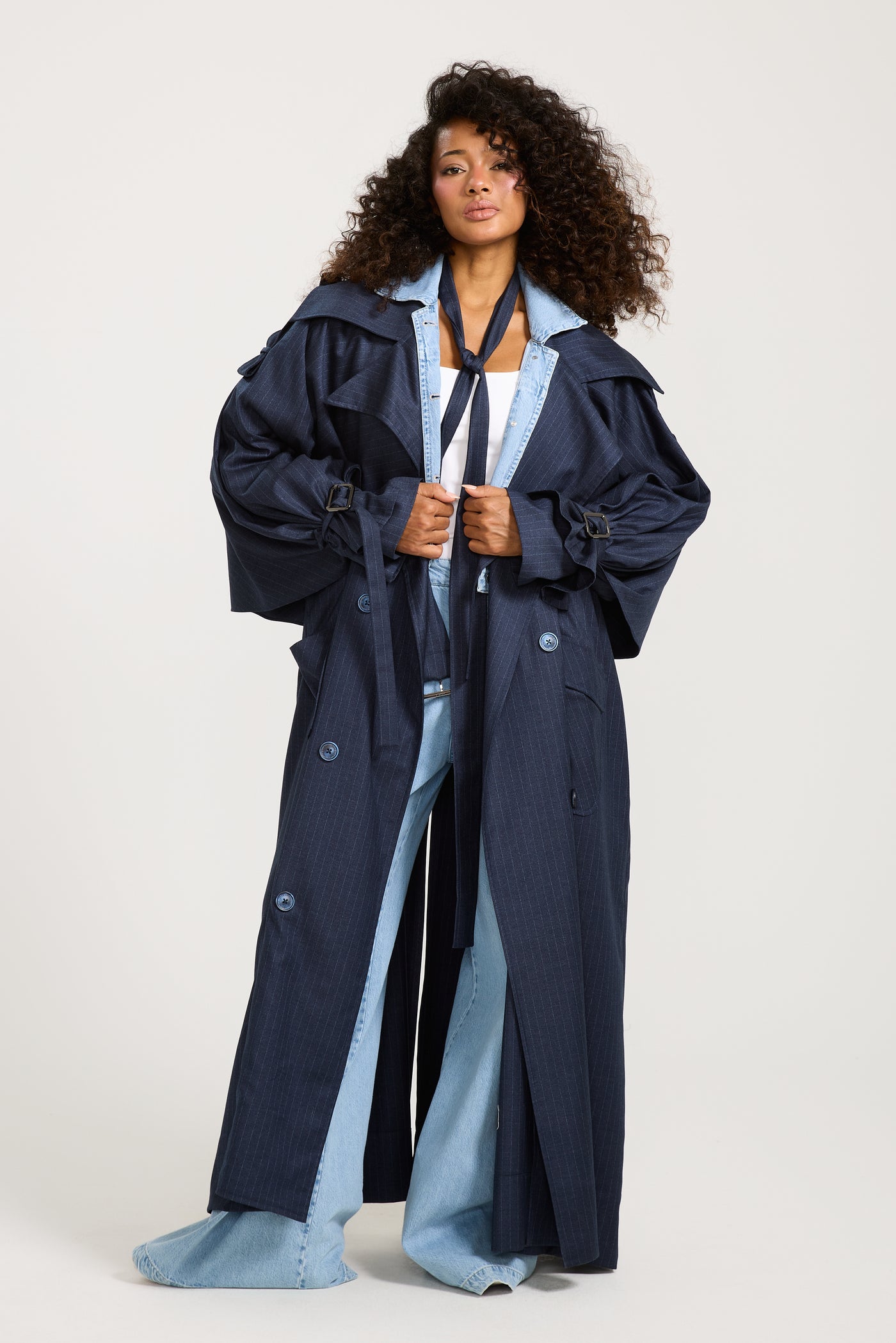 Striped Navy Trench Coat