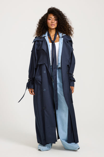 Striped Navy Trench Coat