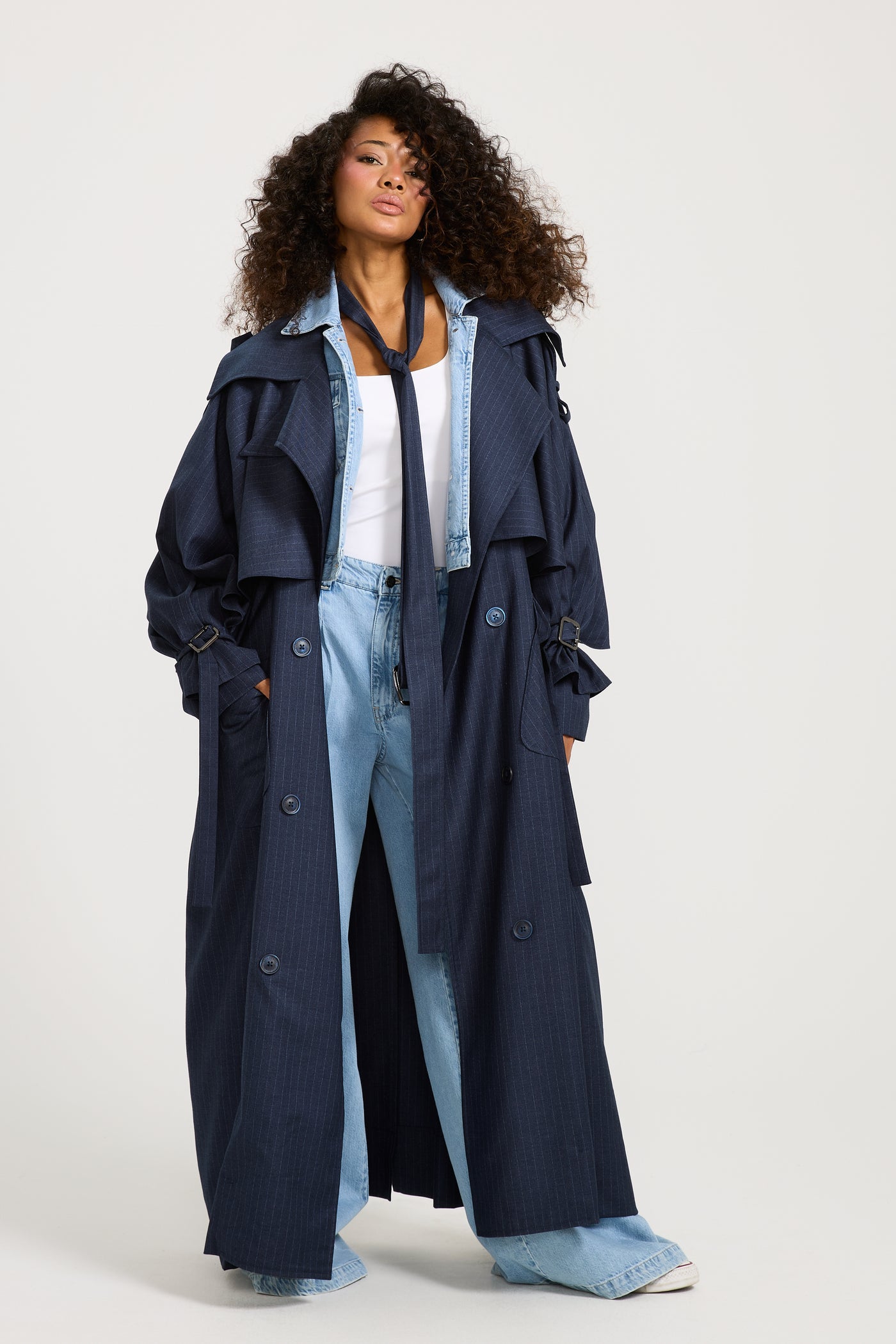 Striped Navy Trench Coat