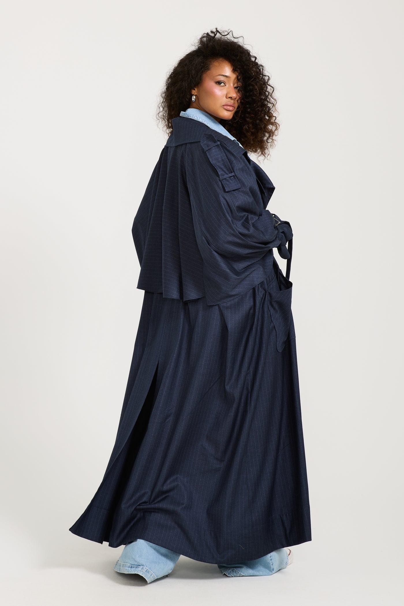 Striped Navy Trench Coat