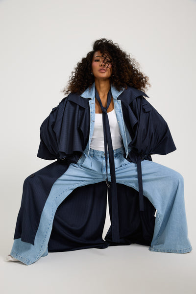 Striped Navy Trench Coat