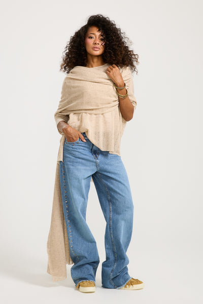 Ripped Extra Shawl Beige Top