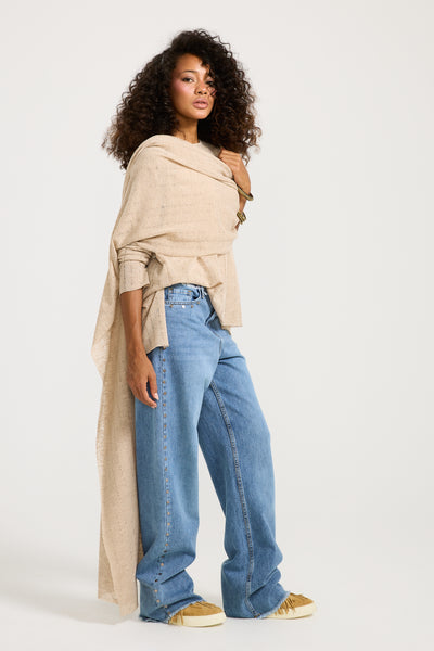 Ripped Extra Shawl Beige Top