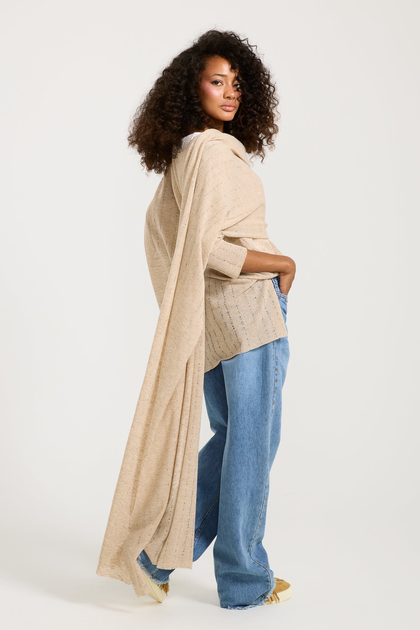 Ripped Extra Shawl Beige Top