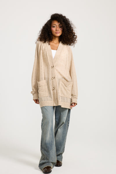 Ripped Oversize Cardigan In Beige