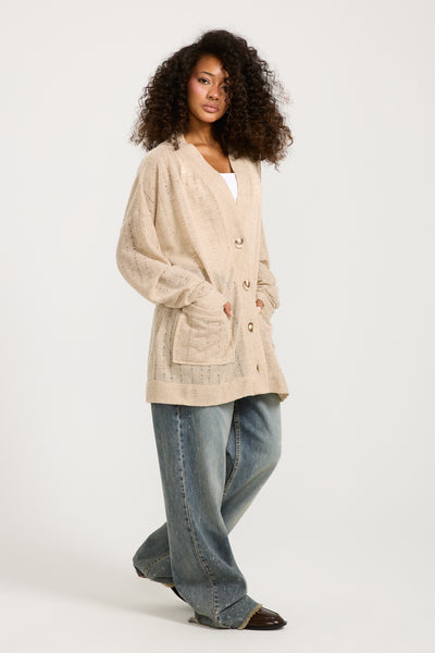 Ripped Oversize Cardigan In Beige