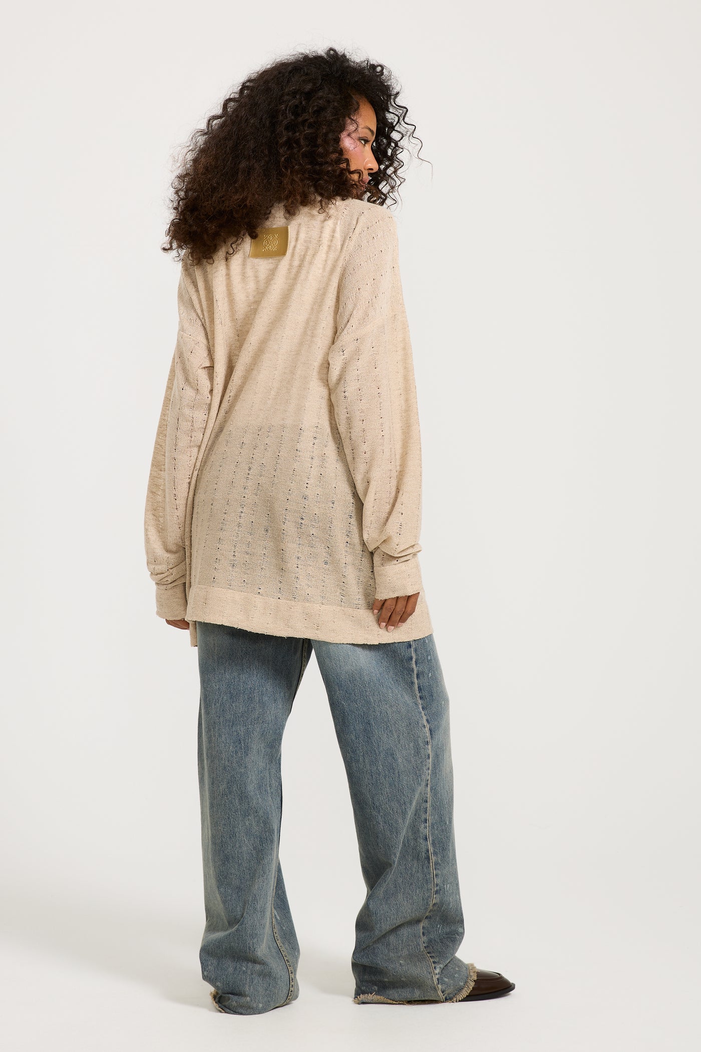 Ripped Oversize Cardigan In Beige