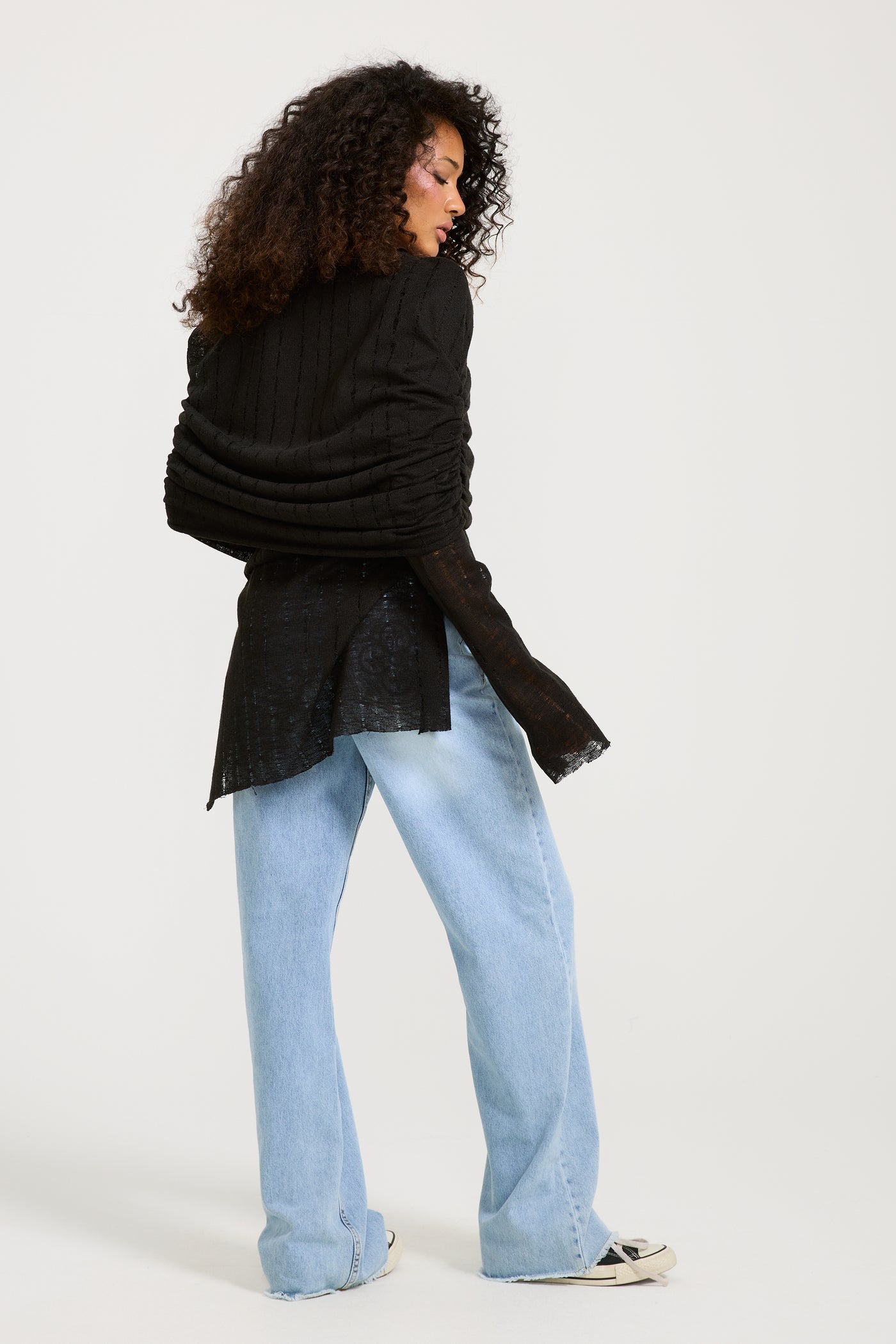 Ripped Draped Shoulders Black Top