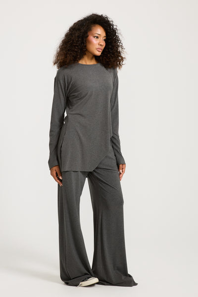 Asymmetrical Side Cut Grey Top