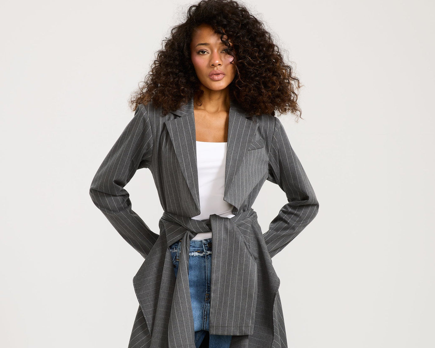 Striped Maxi Wraparound Blazer