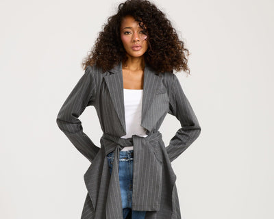 Striped Maxi Wraparound Blazer