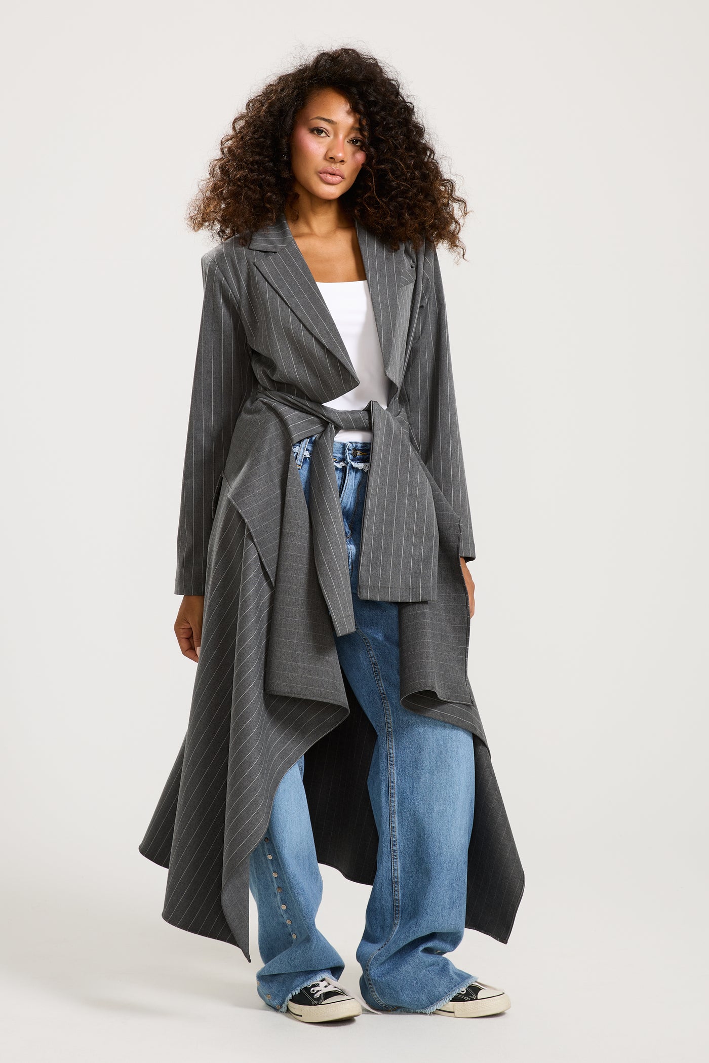 Striped Maxi Wraparound Blazer