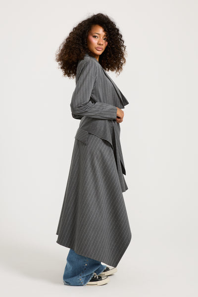 Striped Maxi Wraparound Blazer