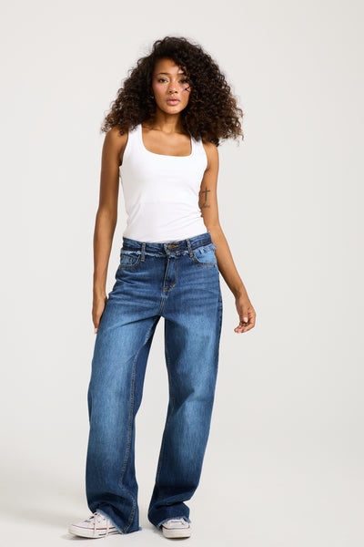 Unfinished Studded denim Dark Wash