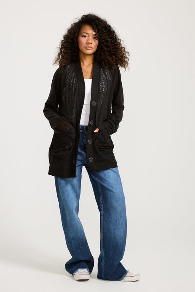 Ripped Oversize Cardigan In Black