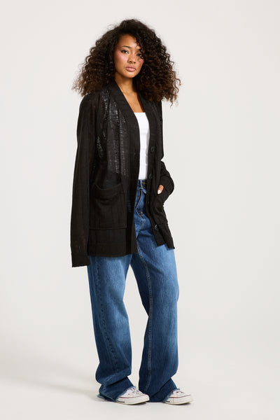 Ripped Oversize Cardigan In Black
