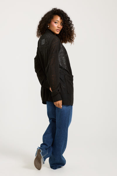 Ripped Oversize Cardigan In Black