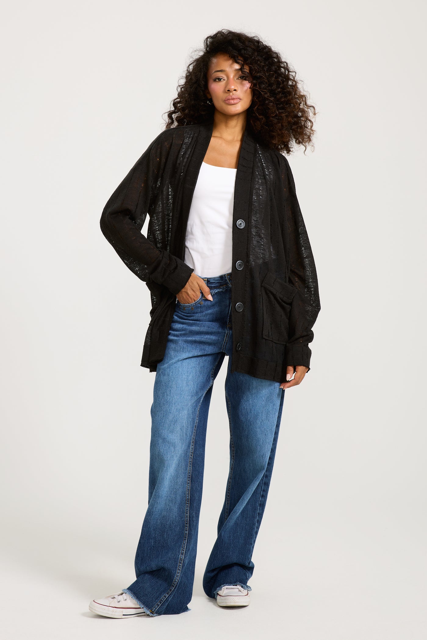 Ripped Oversize Cardigan In Black