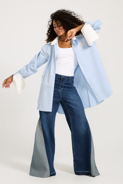 Oversize Bold Shoulders Blue Shirt